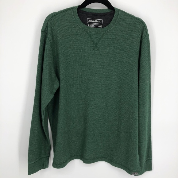 Eddie Bauer Mens Thermal Shirt Size Large Green Crewneck Waffle Knit Outdoor - Picture 1 of 12